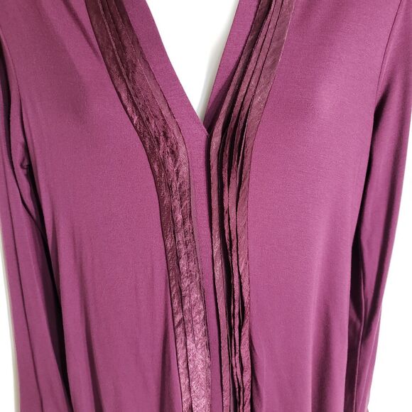 Cupio Womens Top Small Raspberry Pleats Long Sleeve Split V Neck Viscose Stretch - Picture 4 of 12